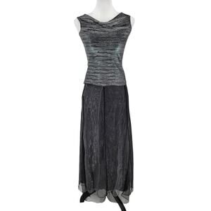 M. Kalan Top Skirt Set Women's Small Metallic Silver Top Layered Skirt Vintage